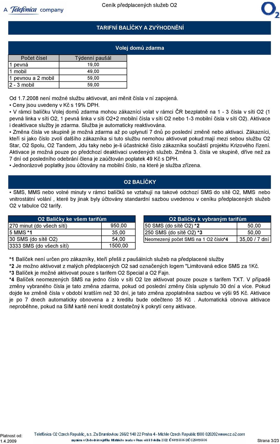 Ceník předplacených služeb O2 O2 TARIFY - PDF Stažení zdarma