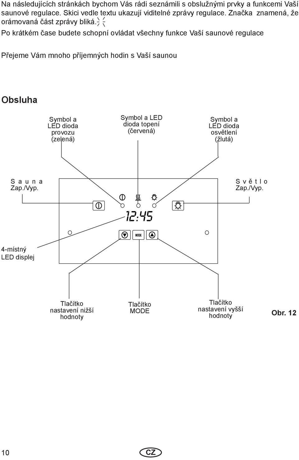 Po krátkém čase budete schopní ovládat všechny funkce Vaší saunové regulace Přejeme Vám mnoho příjemných hodin s Vaší saunou Obsluha Symbol a LED