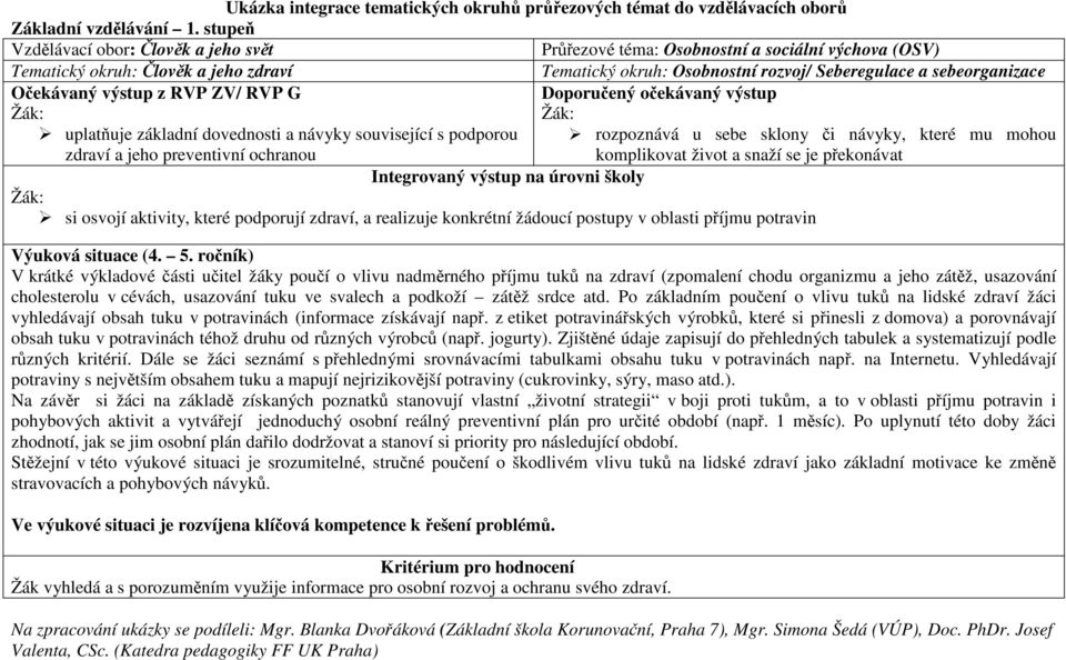 konkrétní žádoucí postupy v oblasti příjmu potravin V krátké výkladové části učitel žáky poučí o vlivu nadměrného příjmu tuků na zdraví (zpomalení chodu organizmu a jeho zátěž, usazování cholesterolu