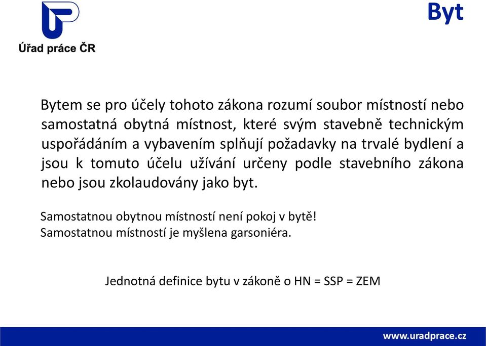 užívání určeny podle stavebního zákona nebo jsou zkolaudovány jako byt.