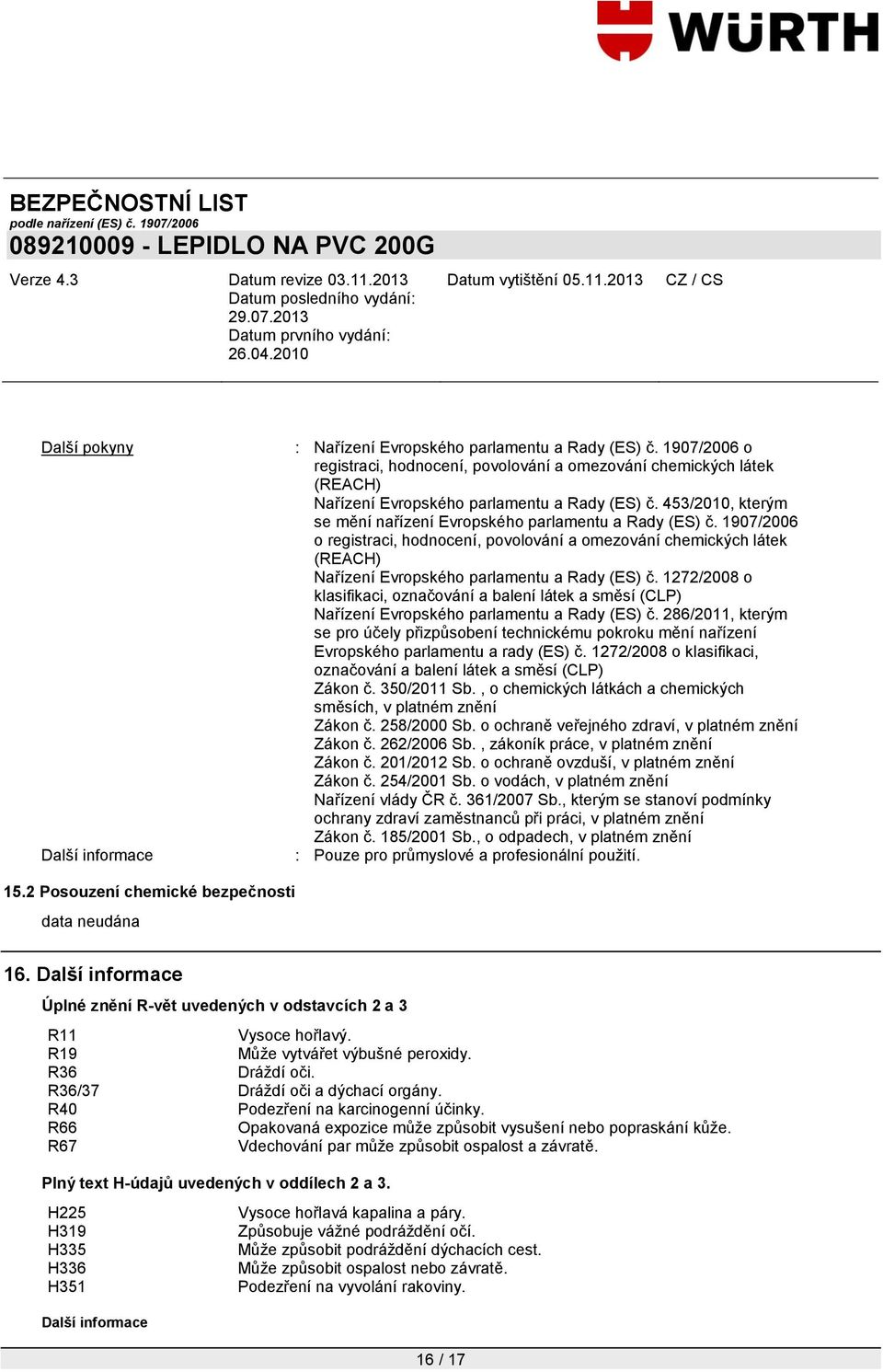 1907/2006 o registraci, hodnocení, povolování a omezování chemických látek (REACH) Nařízení Evropského parlamentu a Rady (ES) č.