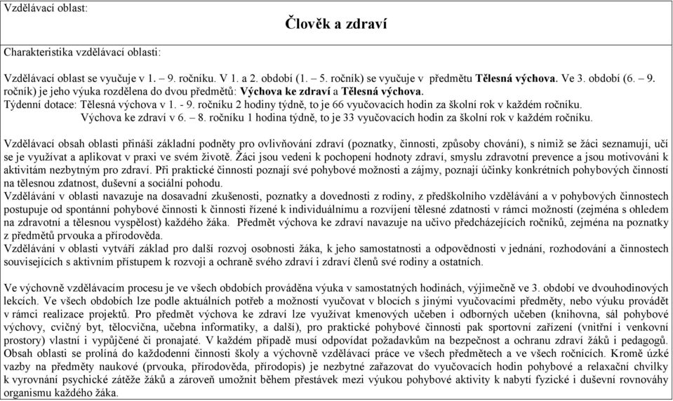 ročníku 2 hodiny týdně, to je 66 vyučovacích hodin za školní rok v každém ročníku. Výchova ke zdraví v 6. 8. ročníku 1 hodina týdně, to je 33 vyučovacích hodin za školní rok v každém ročníku.