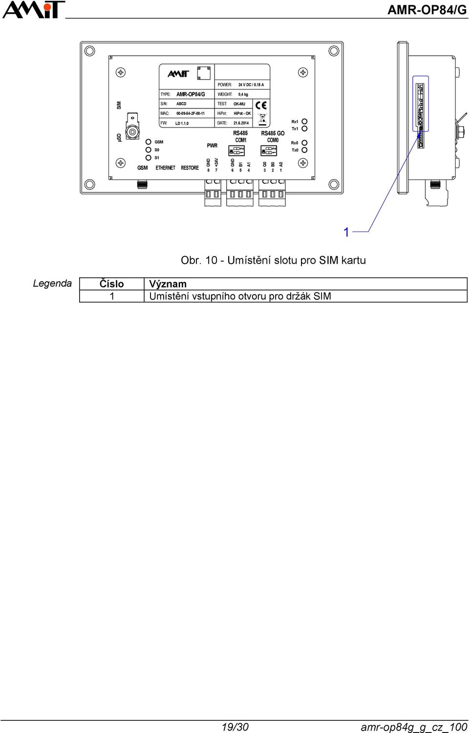 6.2014 RS485 COM1 RS485 GO COM0 Rx1 Tx1 Rx0 Tx0 S1 GSM ETHERNET RESTORE 8 7 6 5 4 3 2 1 Obr.