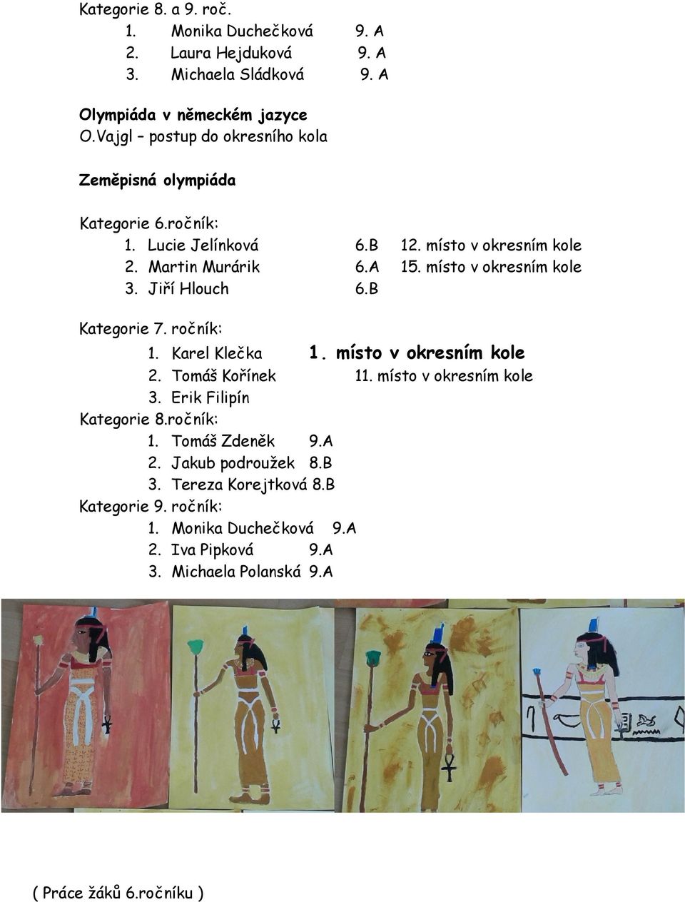 místo v okresním kole 3. Jiří Hlouch 6.B Kategorie 7. ročník: 1. Karel Klečka 1. místo v okresním kole 2. Tomáš Kořínek 11. místo v okresním kole 3.