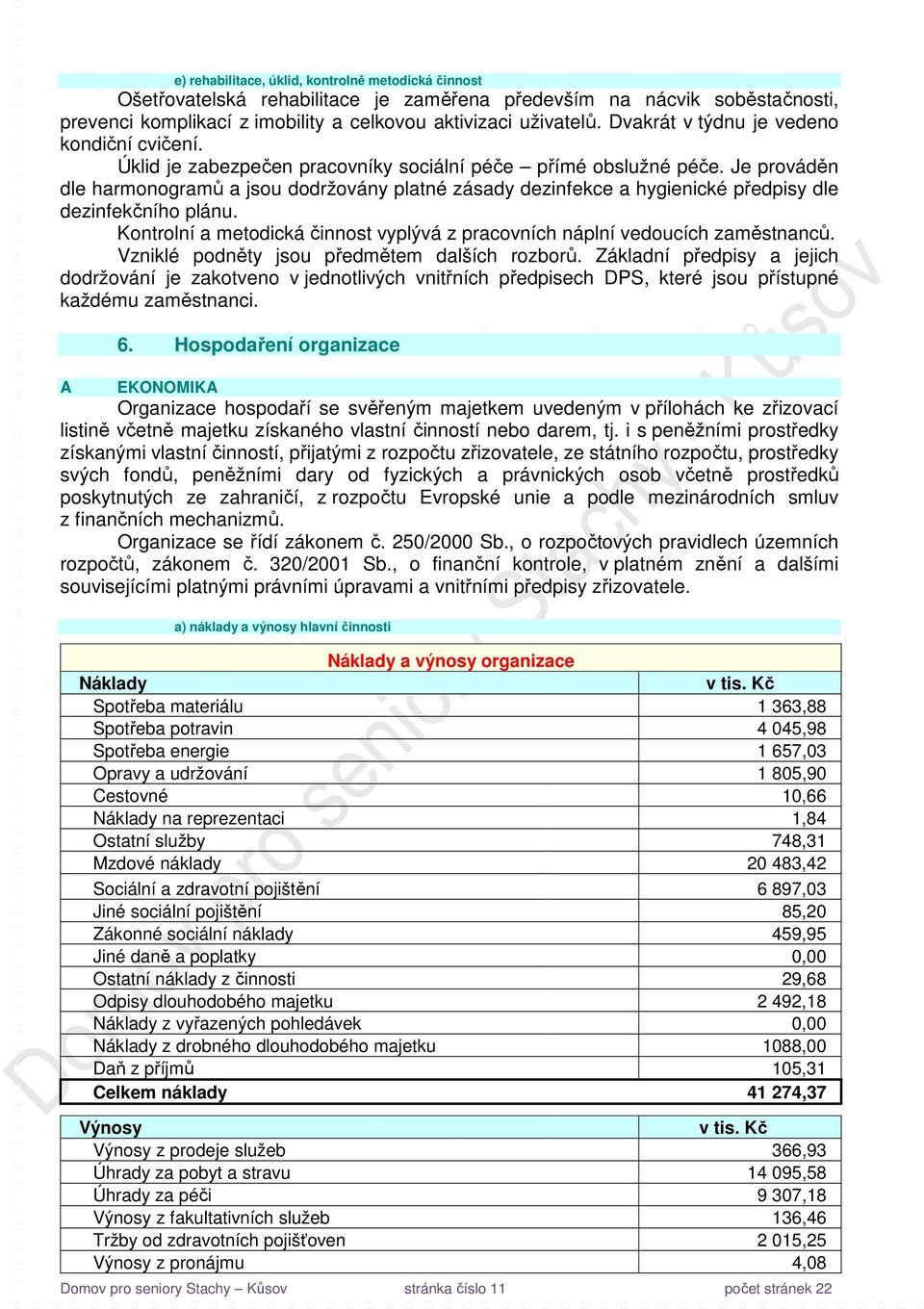 Je prováděn dle harmonogramů a jsou dodržovány platné zásady dezinfekce a hygienické předpisy dle dezinfekčního plánu. Kontrolní a metodická činnost vyplývá z pracovních náplní vedoucích zaměstnanců.