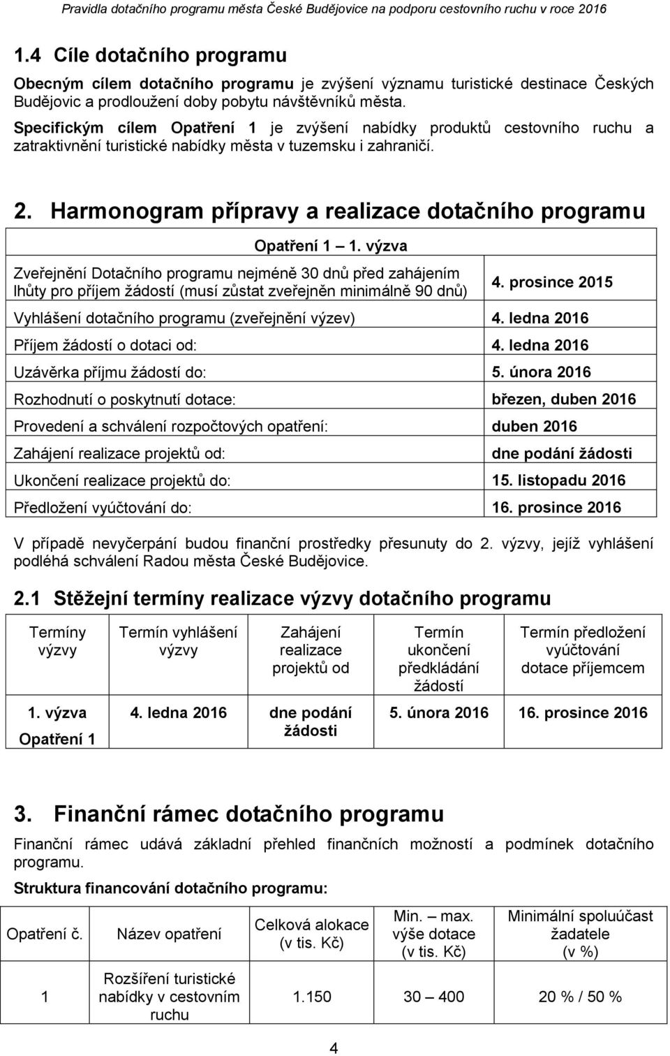 výzva Zveřejnění Dtačníh prgramu nejméně 30 dnů před zahájením lhůty pr příjem žádstí (musí zůstat zveřejněn minimálně 90 dnů) 4. prsince 2015 Vyhlášení dtačníh prgramu (zveřejnění výzev) 4.