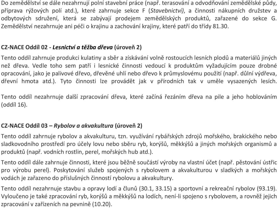 Zemědělství nezahrnuje ani péči o krajinu a zachování krajiny, které patří do třídy 81.30.