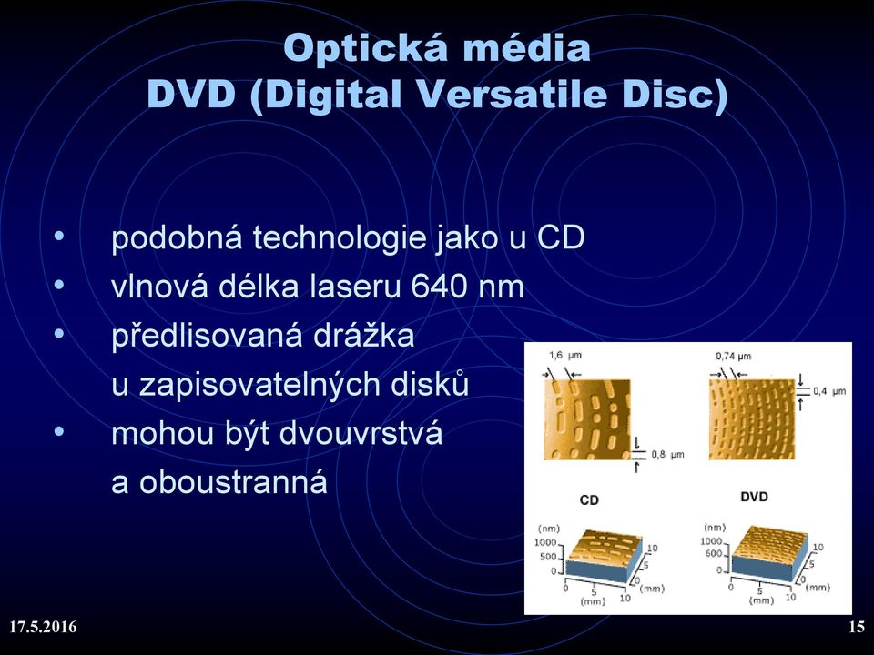 laseru 640 nm předlisovaná drážka u