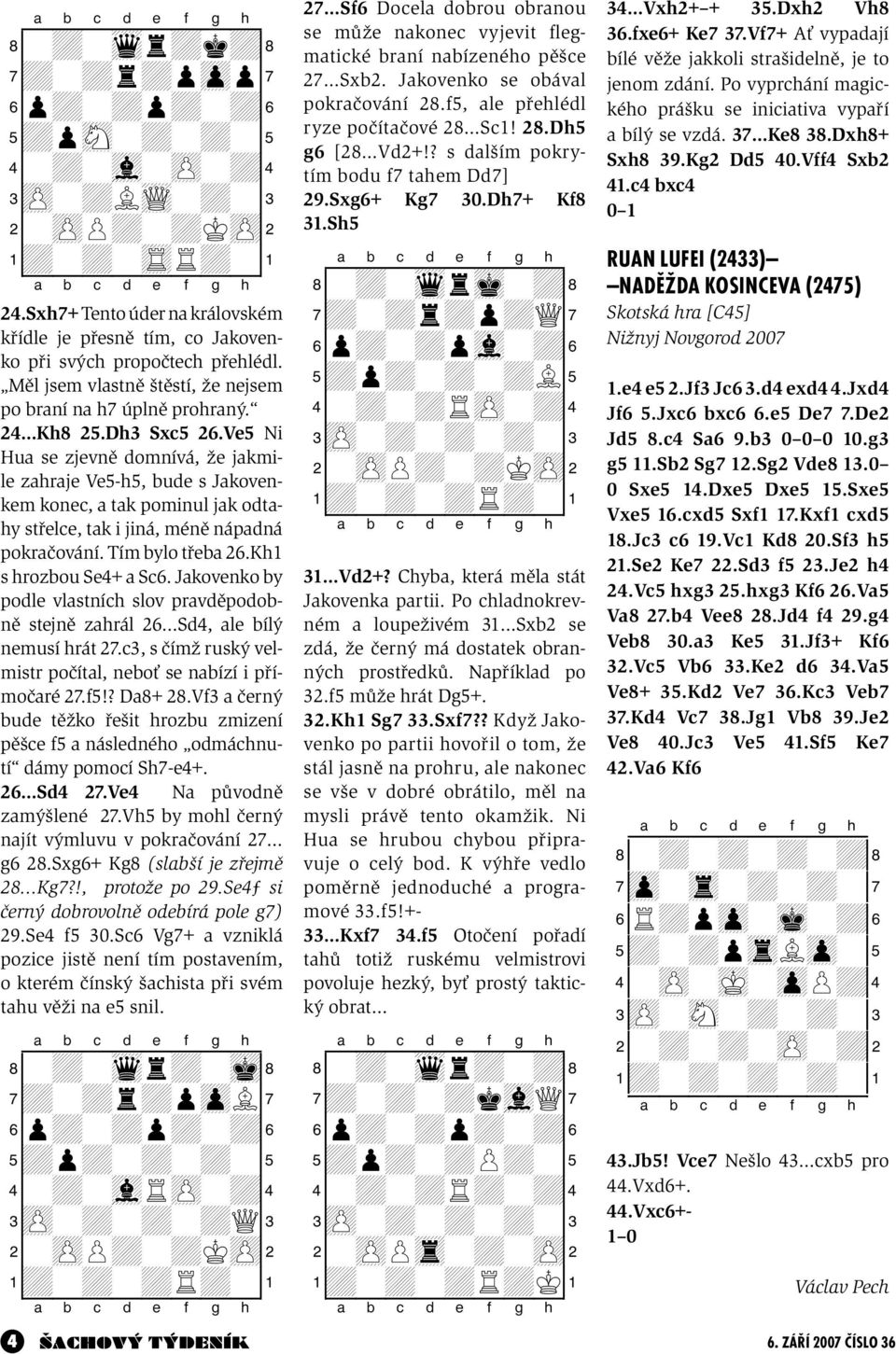 Ve5 Ni Hua se zjevně domnívá, že jakmile zahraje Ve5-h5, bude s Jakovenkem konec, a tak pominul jak odtahy střelce, tak i jiná, méně nápadná pokračování. Tím bylo třeba 26.Kh1 s hrozbou Se4+ a Sc6.