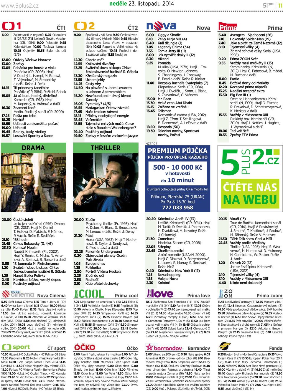 1 Třiprincezny tanečnice Pohádka (ČR, 14). Režie M. Bobek 1.0 Já už budu hodný,dědečku! Komedie (ČR, 1). Hrají M. Kopecký, A. Vránová adalší 16.30 Znamení koně Merlin. Rodinný seriál (ČR, 00) 1.