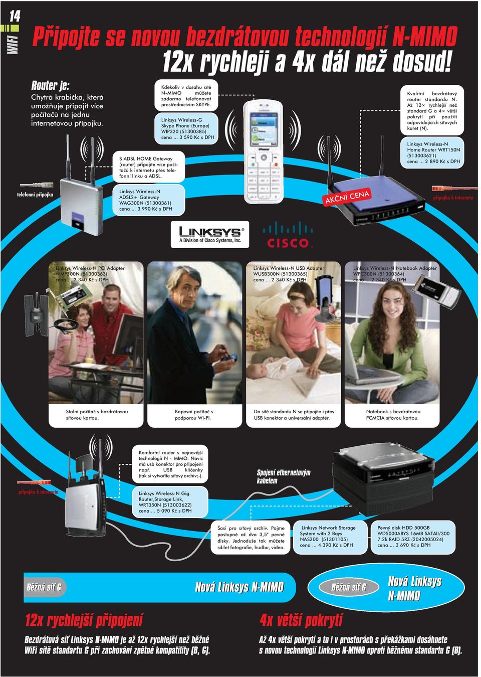 Kdekoliv v dosahu sítì N MIMO mù ete zadarmo telefonovat prostøednictvím SKYPE. Linksys Wireless G Skype Phone (Europe) WIP320 (51300385) cena... 3 590 Kè s DPH Kvalitní bezdrátový router standardu N.