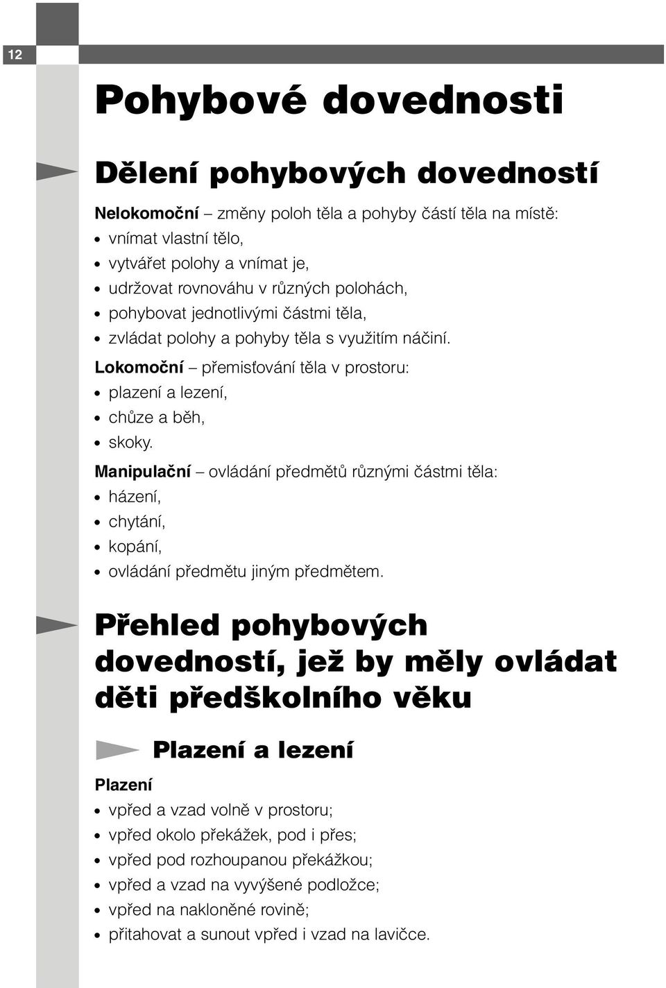 Manipulační ovládání předmětů různými částmi těla: házení, chytání, kopání, ovládání předmětu jiným předmětem.