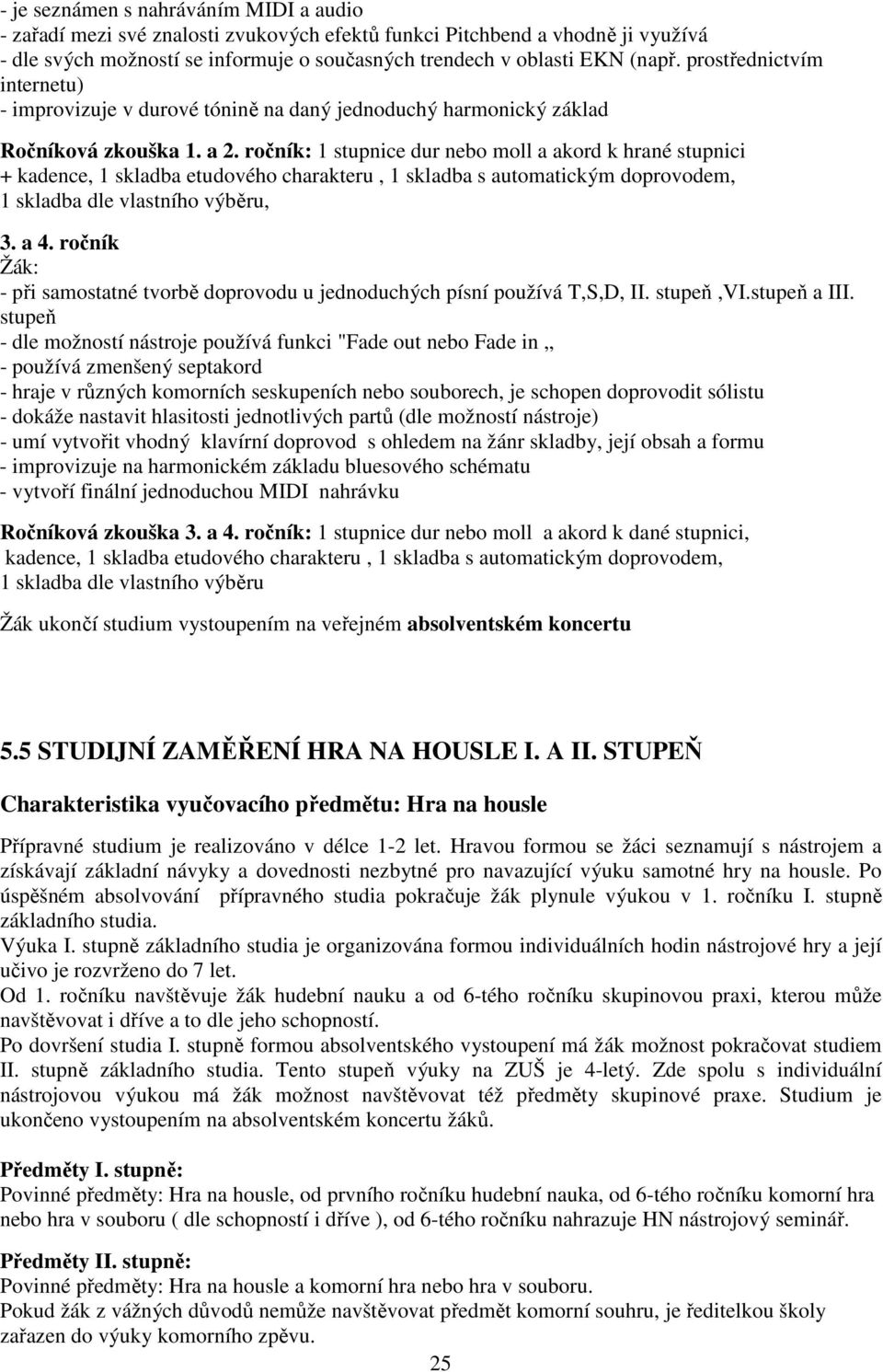 ročník: 1 stupnice dur nebo moll a akord k hrané stupnici + kadence, 1 skladba etudového charakteru, 1 skladba s automatickým doprovodem, 1 skladba dle vlastního výběru, 3. a 4.