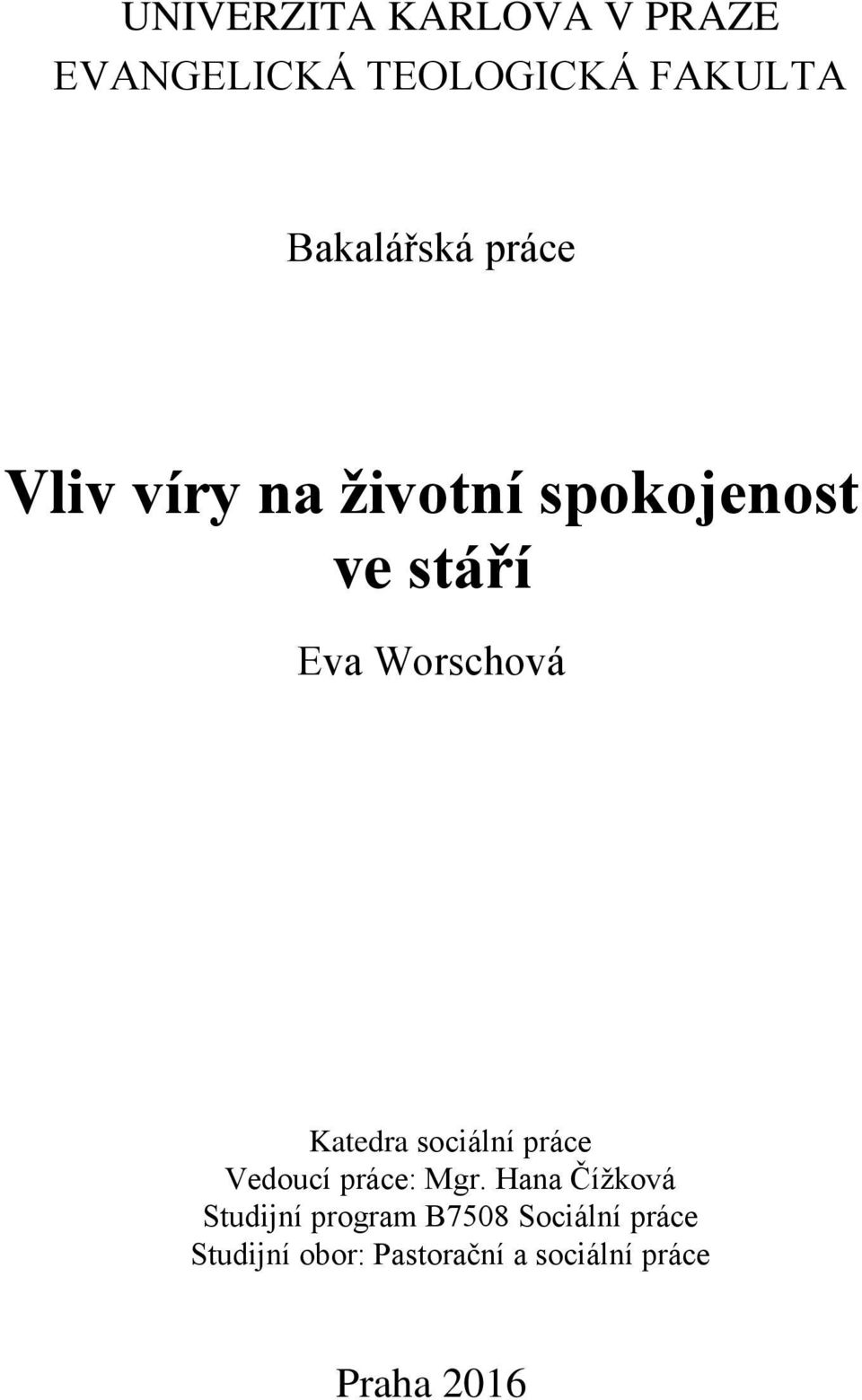 sociální práce Vedoucí práce: Mgr.