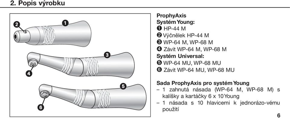 WP-64 MU, WP-68 MU Sada ProphyAxis pro systém Young 1 zahnutá násada (WP-64 M,