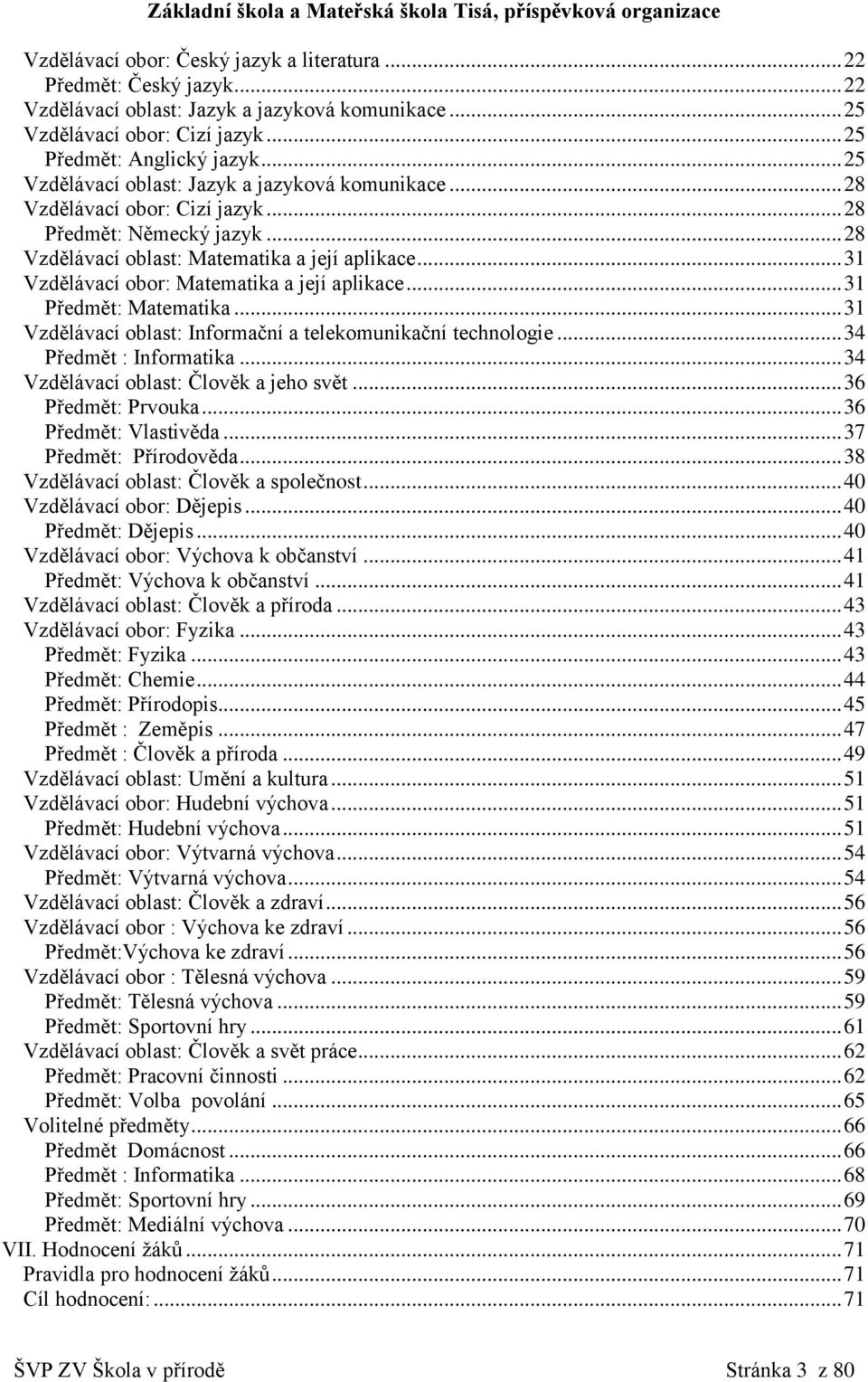 .. 31 Vzdělávací obor: Matematika a její aplikace... 31 Předmět: Matematika... 31 Vzdělávací oblast: Informační a telekomunikační technologie... 34 Předmět : Informatika.