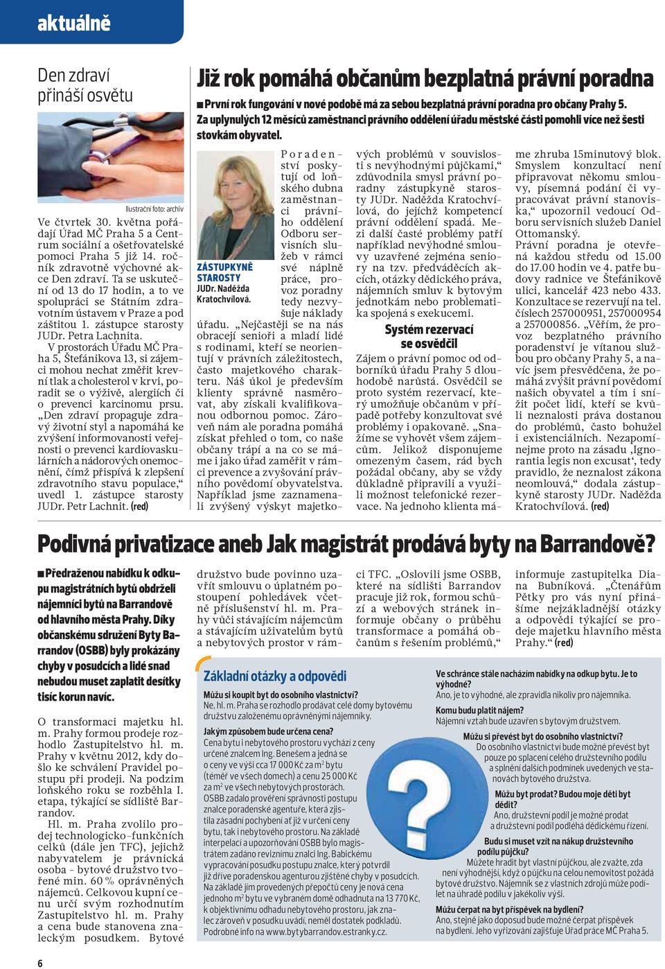 V prostorách Úřadu MČ Praha 5, Štefánikova 13, si zájemci mohou nechat změřit krevní tlak a cholesterol v krvi, poradit se o výživě, alergiích či o prevenci karcinomu prsu.
