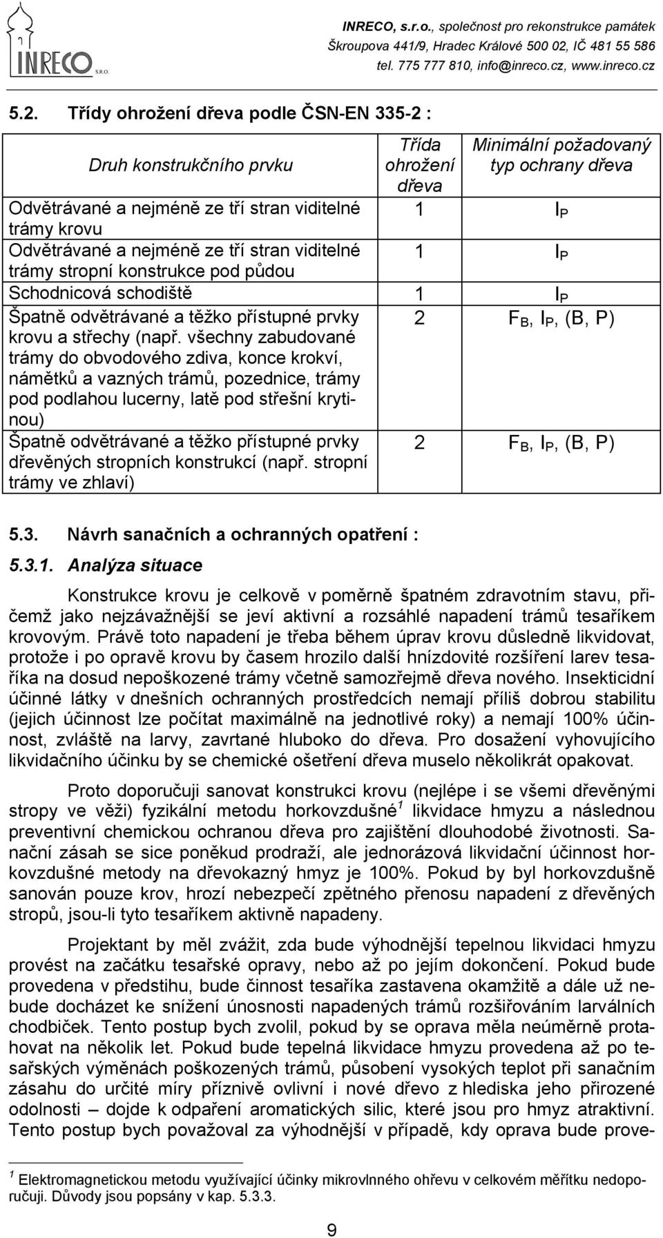všechny zabudované trámy do obvodového zdiva, konce krokví, námětků a vazných trámů, pozednice, trámy pod podlahou lucerny, latě pod střešní krytinou) Špatně odvětrávané a těžko přístupné prvky