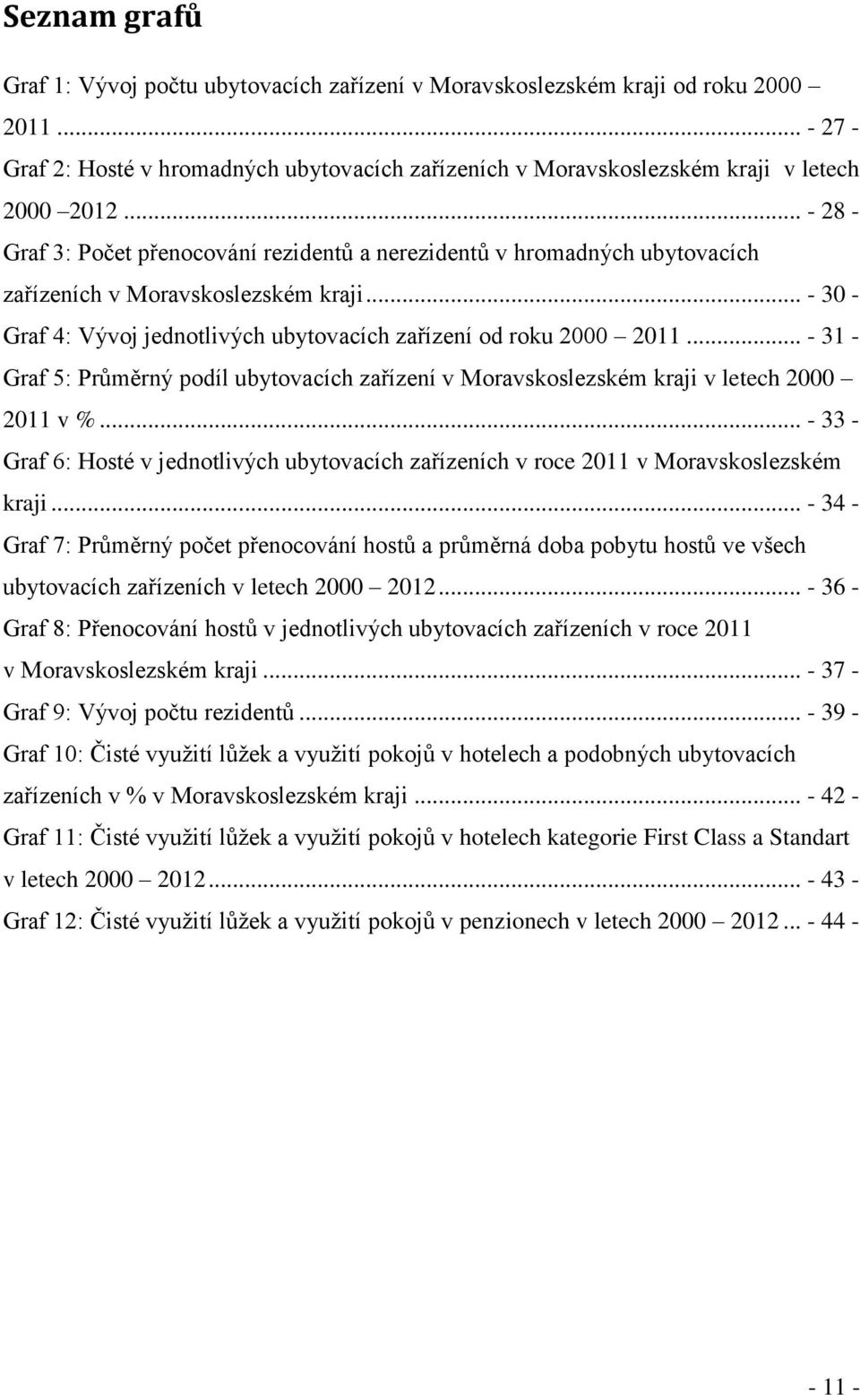 .. - 31 - Graf 5: Průměrný podíl ubytovacích zařízení v Moravskoslezském kraji v letech 2000 2011 v %... - 33 - Graf 6: Hosté v jednotlivých ubytovacích zařízeních v roce 2011 v Moravskoslezském kraji.
