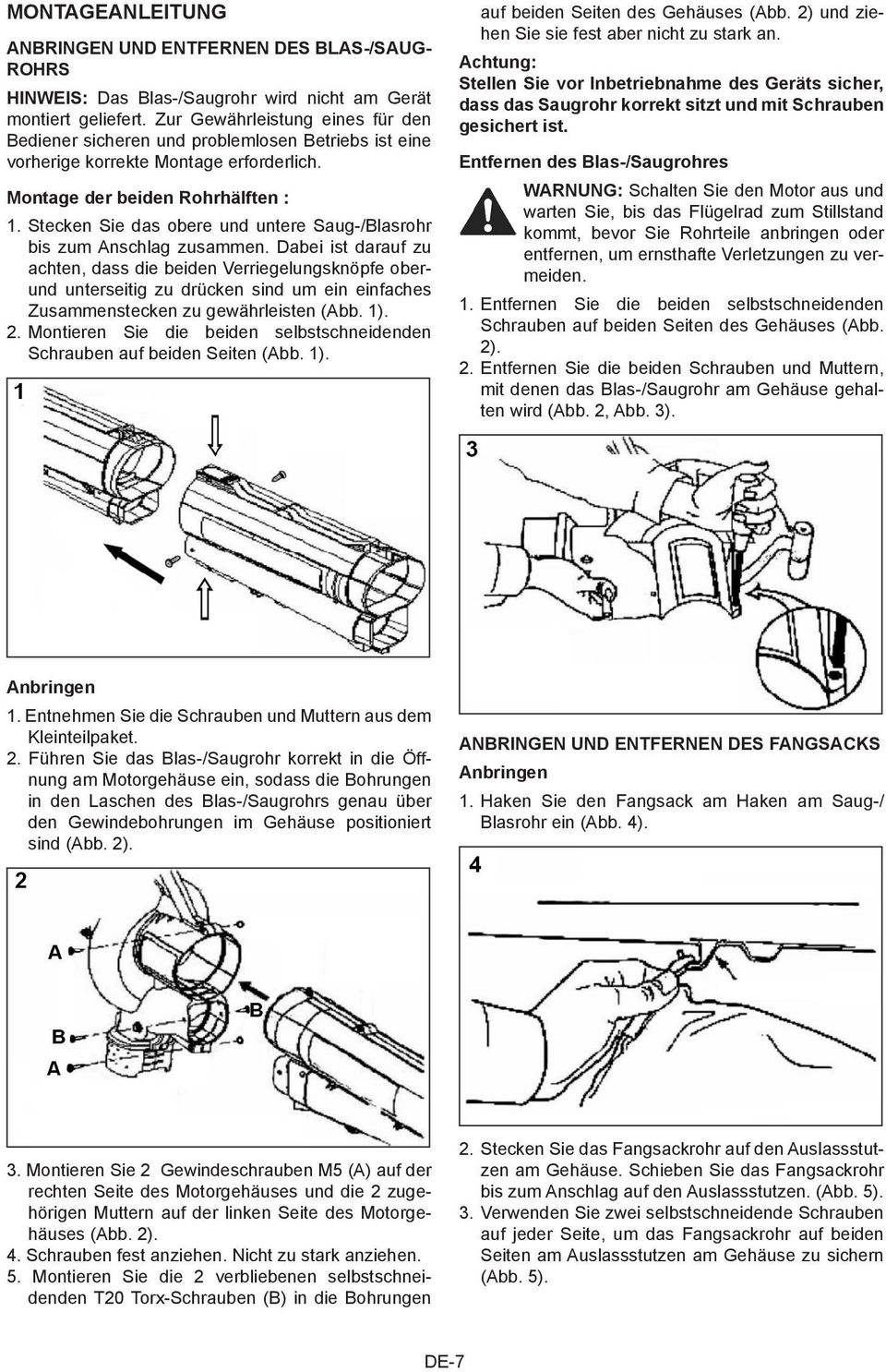 Stecken Sie das obere und untere Saug-/Blasrohr bis zum Anschlag zusammen.