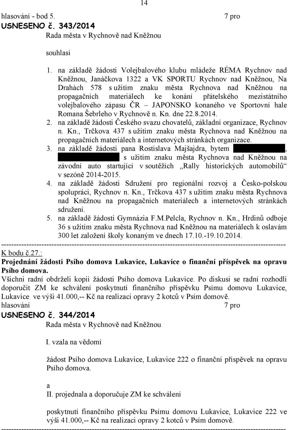 přátelského mezistátního volejblového zápsu ČR JAPONSKO konného ve Sportovní hle Romn Šebrleho v Rychnově n. Kn. dne 22.8.2014. 2. n zákldě žádosti Českého svzu chovtelů, zákldní orgnizce, Rychnov n.