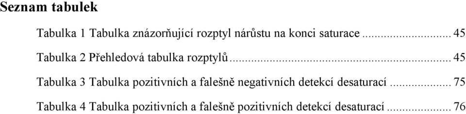 .. 45 Tabulka 3 Tabulka pozitivních a falešně negativních detekcí