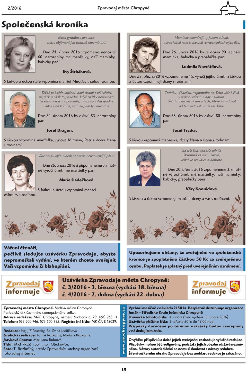 Maminky neumírají, ty jenom usínají, aby se každé ráno probouzeli ve vzpomínkách svých dětí. Dne 26. února 2016 by se dožila 90 let naše maminka, babička a prababička paní Ludmila Navrátilová. Dne 28.