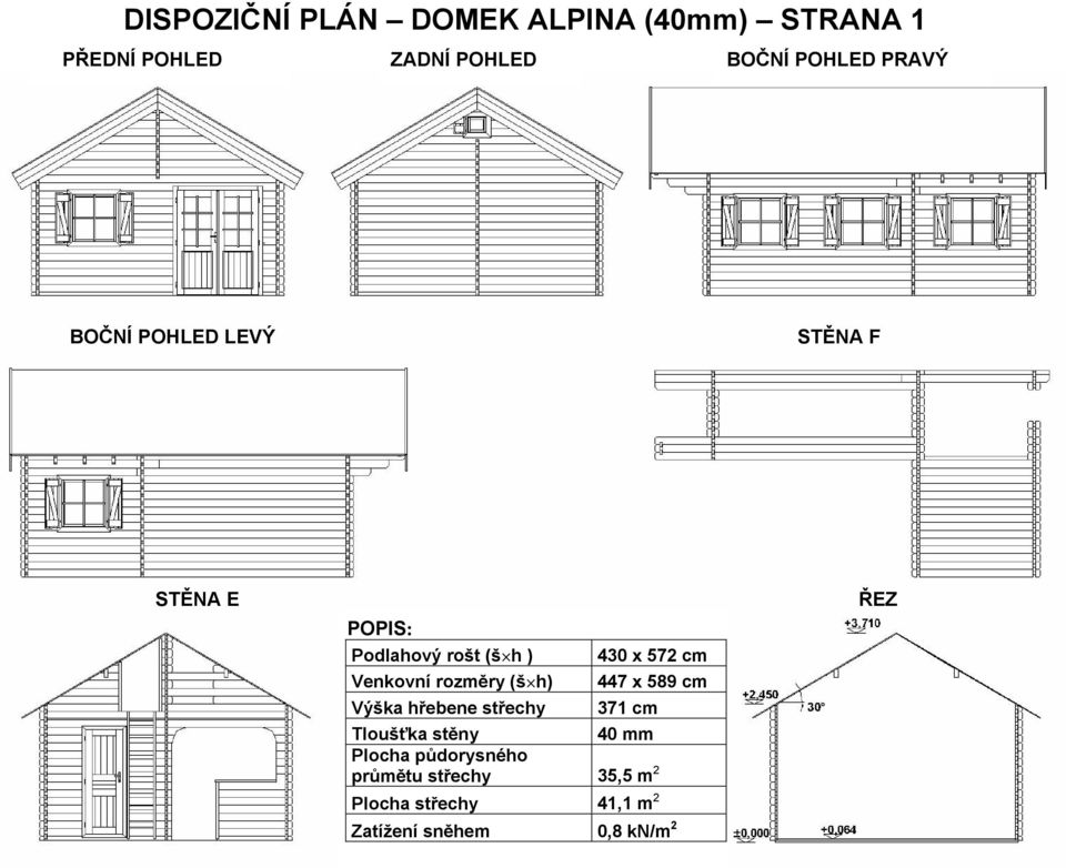 rozměry (š h) Výška hřebene střechy 430 x 572 cm 447 x 589 cm 371 cm Tloušťka stěny 40
