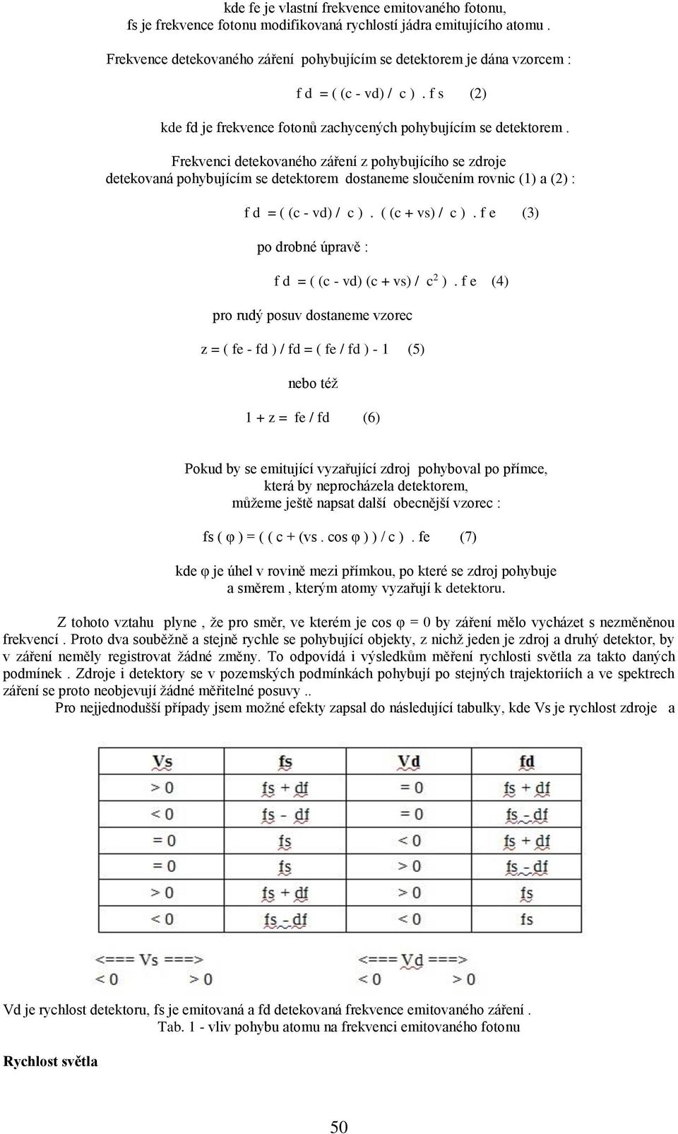 Frekvenci detekovaného záření z pohybujícího se zdroje detekovaná pohybujícím se detektorem dostaneme sloučením rovnic (1) a (2) : f d = ( (c - vd) / c ). ( (c + vs) / c ).