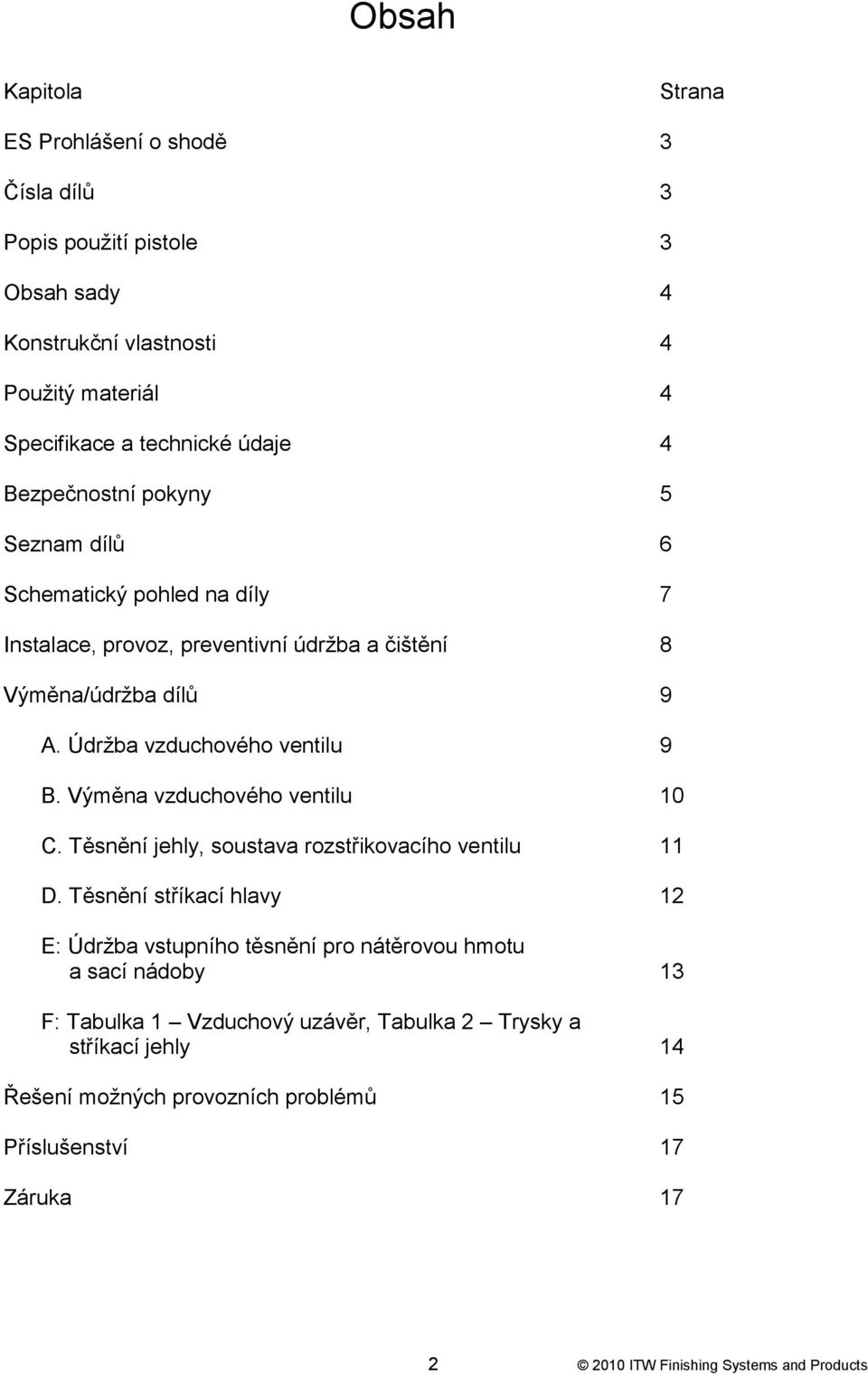 Výměna vzduchového ventilu 10 C. Těsnění jehly, soustava rozstřikovacího ventilu 11 D.