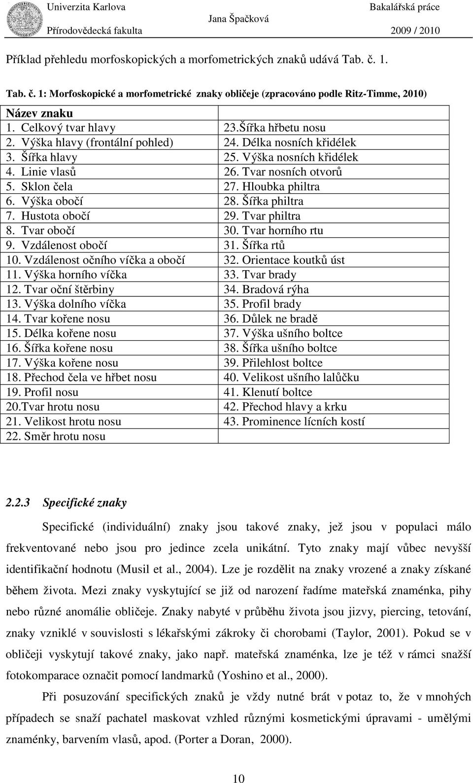 Hloubka philtra 6. Výška obočí 28. Šířka philtra 7. Hustota obočí 29. Tvar philtra 8. Tvar obočí 30. Tvar horního rtu 9. Vzdálenost obočí 31. Šířka rtů 10. Vzdálenost očního víčka a obočí 32.