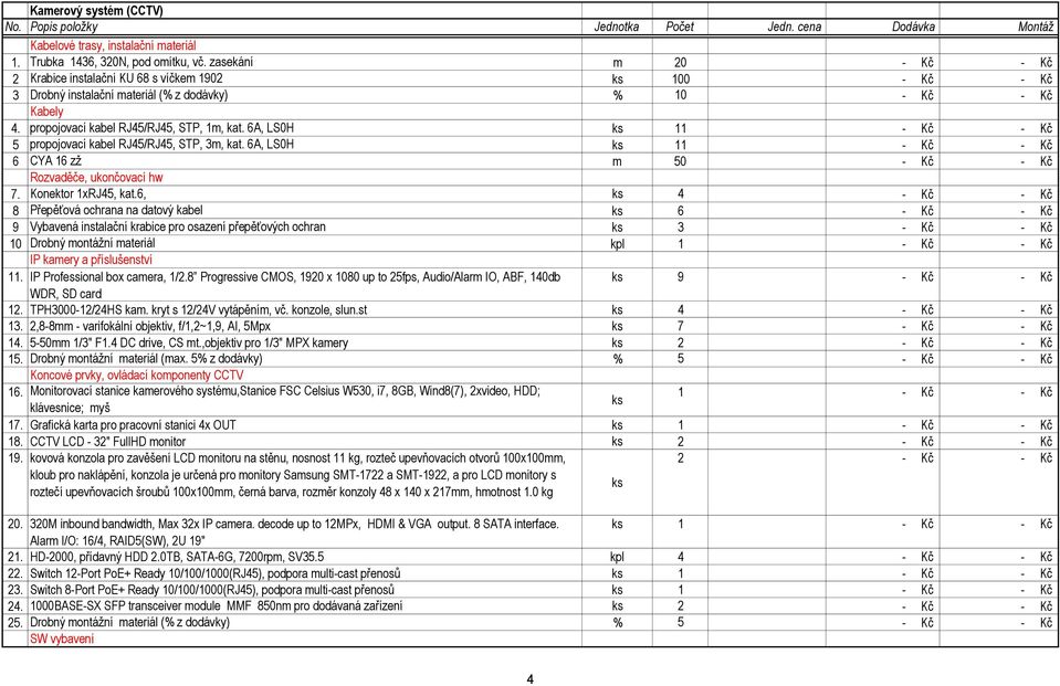 6A, LS0H ks 11 5 propojovací kabel RJ45/RJ45, STP, 3m, kat. 6A, LS0H ks 11 6 CYA 16 zž m 50 Rozvaděče, ukončovací hw 7. Konektor 1xRJ45, kat.