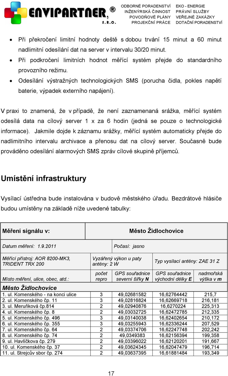 V praxi to znamená, že v případě, že není zaznamenaná srážka, měřící systém odesílá data na cílový server 1 x za 6 hodin (jedná se pouze o technologické informace).