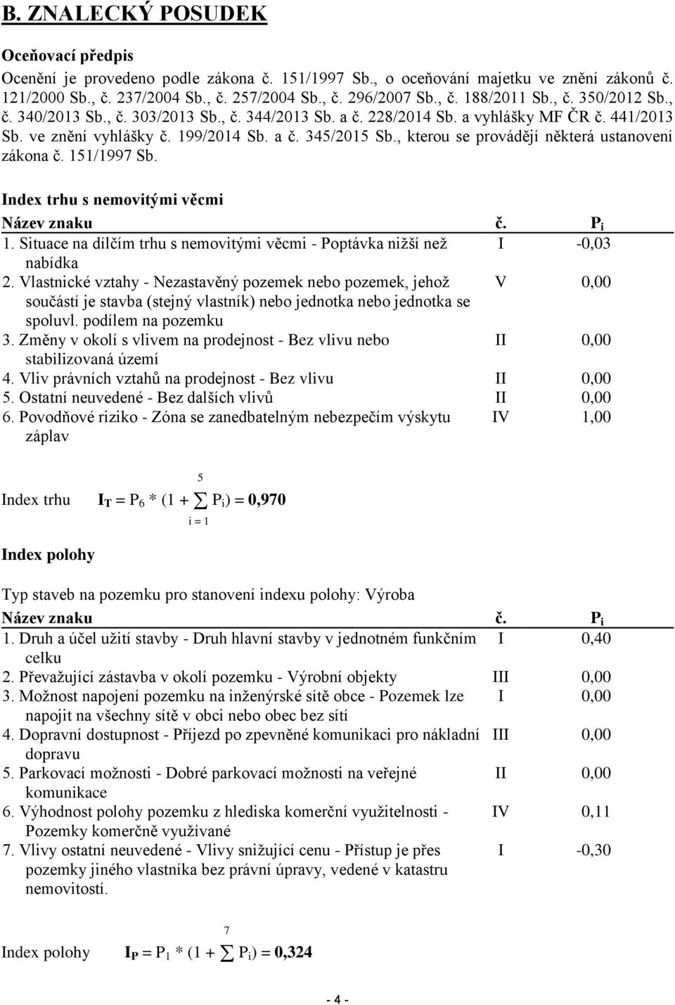 , kterou se provádějí některá ustanovení zákona č. 151/1997 Sb. Index trhu s nemovitými věcmi Název znaku č. P i 1. Situace na dílčím trhu s nemovitými věcmi - Poptávka nižší než I -0,03 nabídka 2.