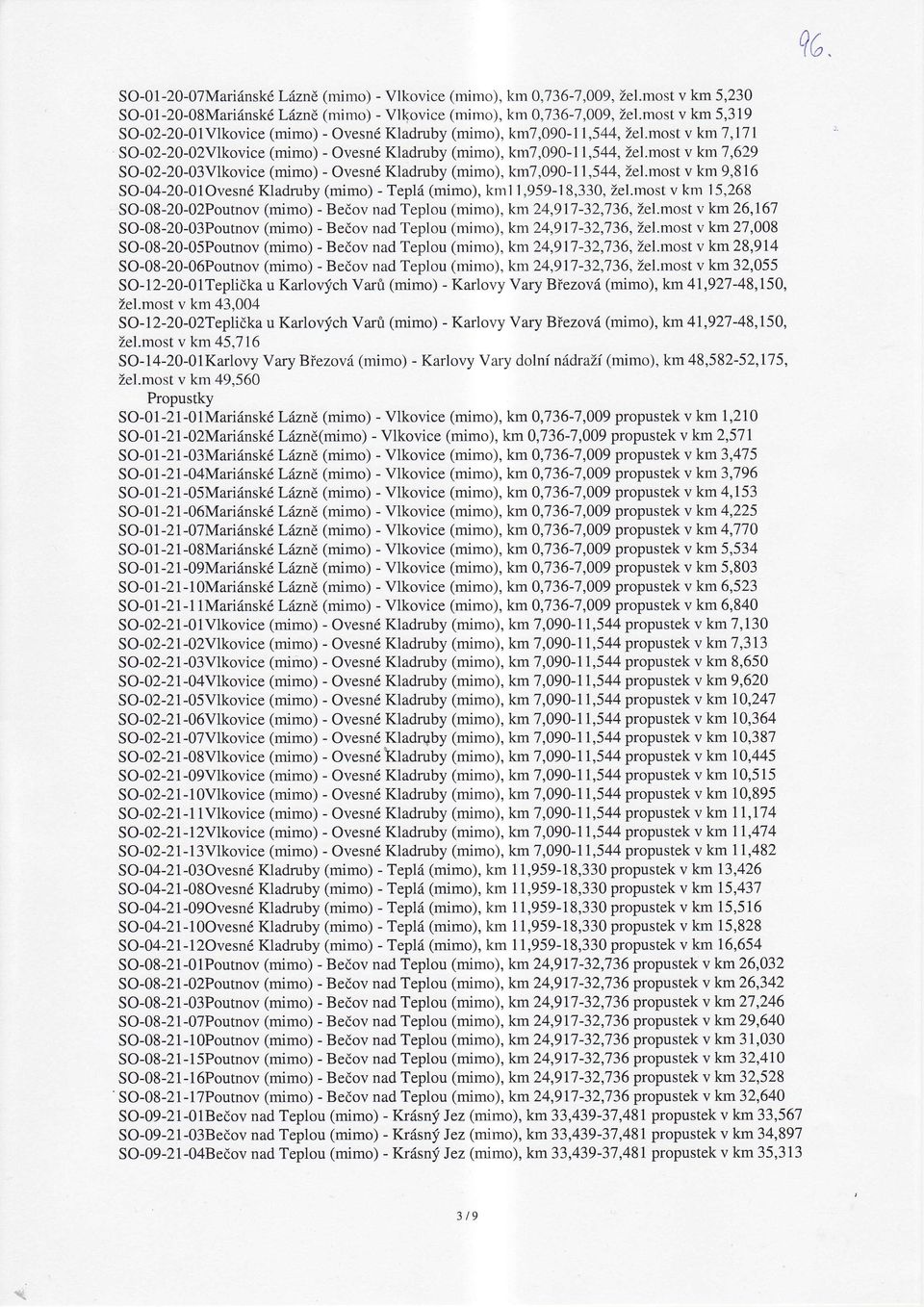 mostv v km 9,816 So-02-20-03Vlkovice(mimo)- ovesnkladruby km7,090-1i,544,že.most so-04-20-01ovesnk1adruby(mimo)- Tepl kml l,959-18,330,žel.