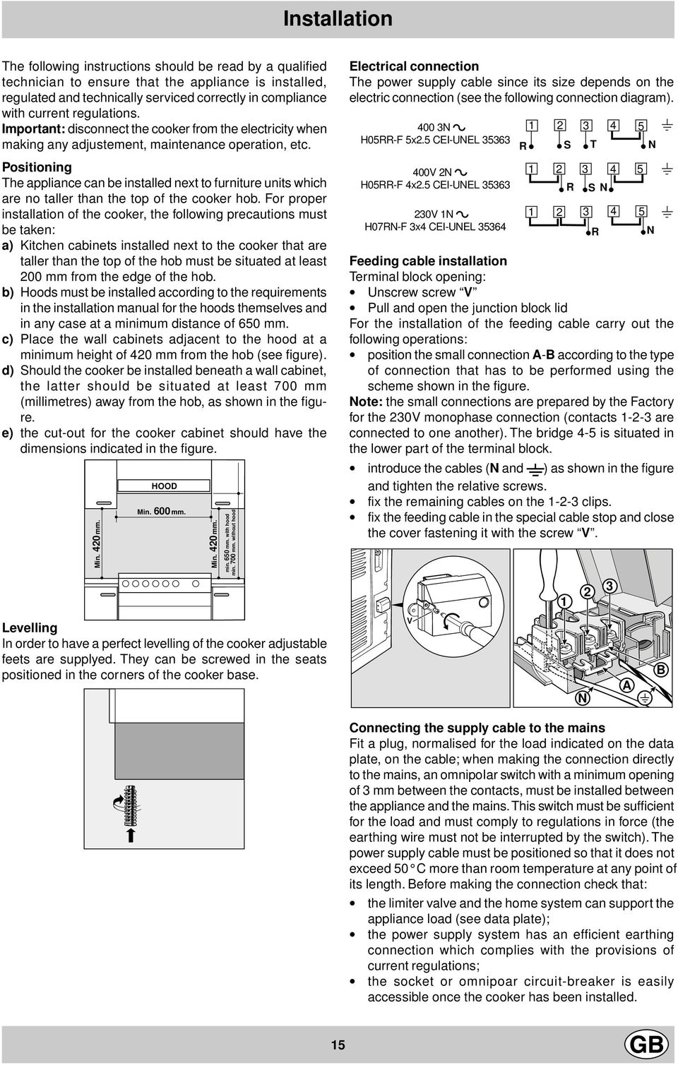 Positioning The appliance can be installed next to furniture units which are no taller than the top of the cooker hob.
