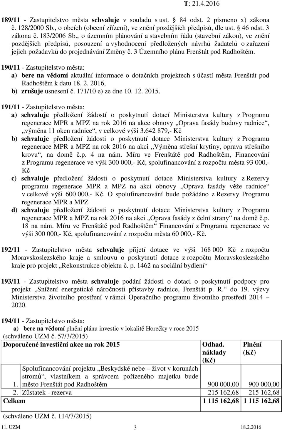 , o územním plánování a stavebním řádu (stavební zákon), ve znění pozdějších předpisů, posouzení a vyhodnocení předložených návrhů žadatelů o zařazení jejich požadavků do projednávání Změny č.