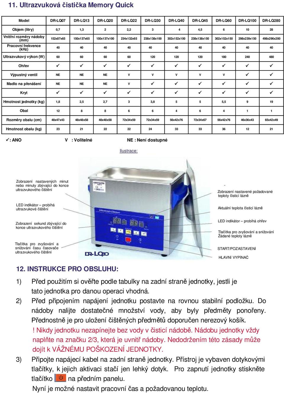 60 60 120 120 120 180 240 480 Oh ev Výpustný ventil NE NE NE V V V V V Madlo na p enášení NE NE NE V Kryt Hmotnost jednotky (kg) 1,8 2,5 2,7 3 3,8 5 5 5,5 9 19 Obal 12 8 8 6 6 4 6 4 1 1 Rozm ry obalu