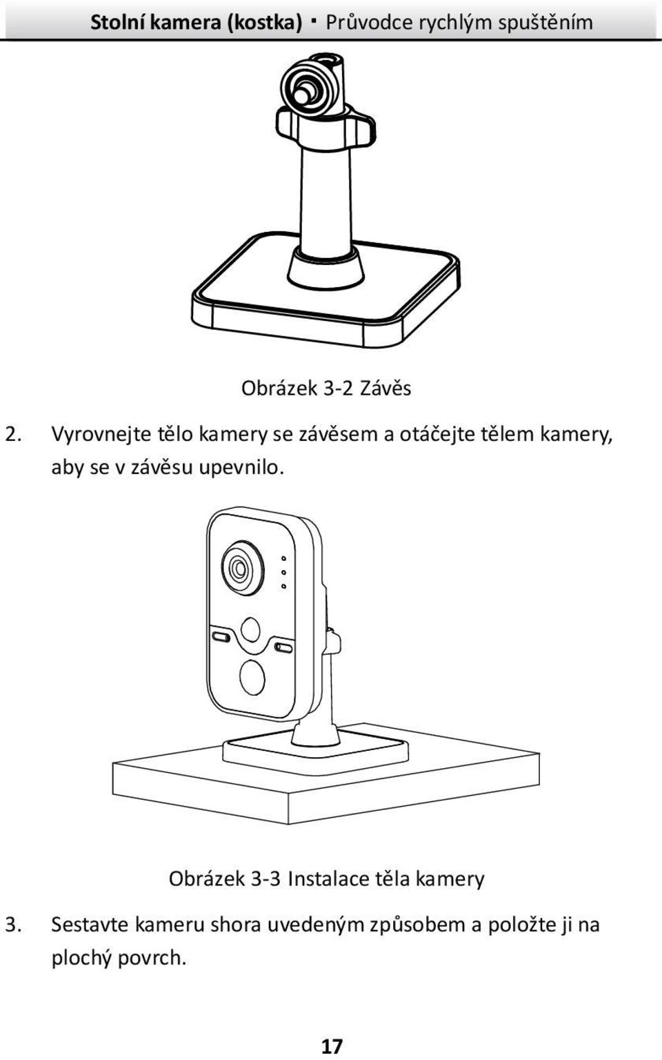 kamery, aby se v závěsu upevnilo.