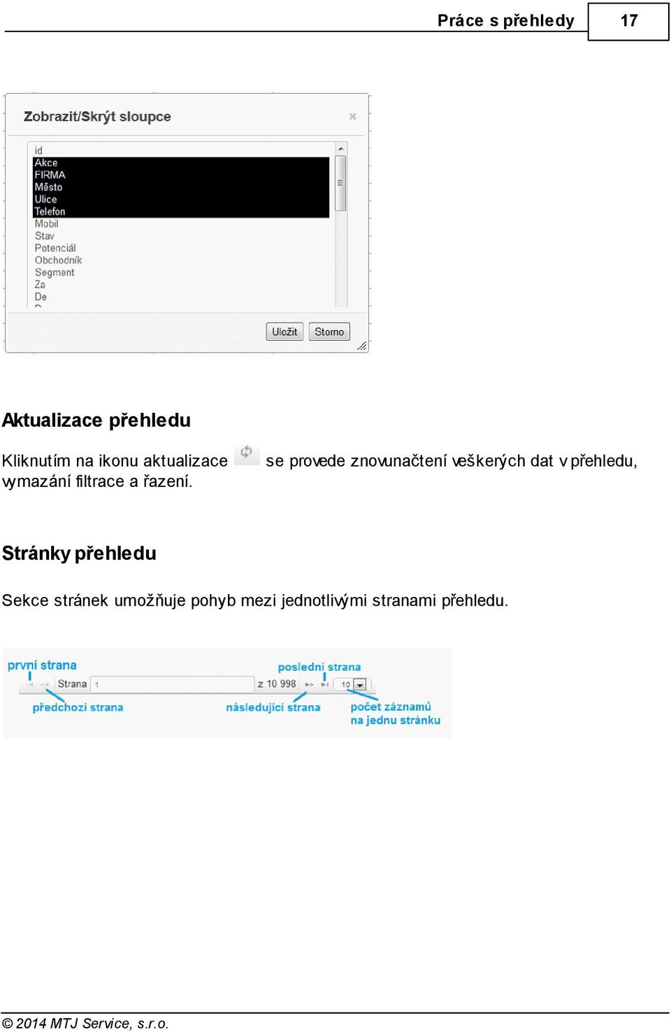se provede znovunačtení veškerých dat v přehledu, Stránky