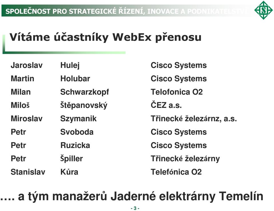 Cisco Systems Cisco Systems Telofonica O2 ČEZ a.s. Třinecké železárnz, a.s. Cisco Systems Cisco Systems Třinecké železárny Telefónica O2.