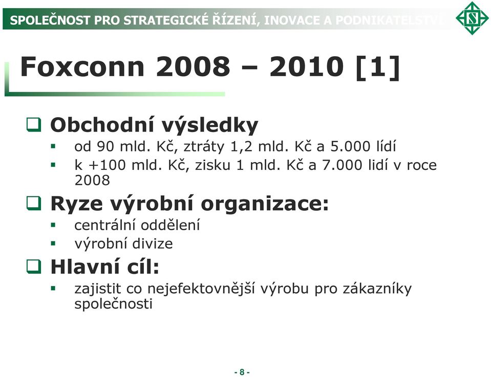 000 lidí v roce 2008 Ryze výrobní organizace: centrální oddělení