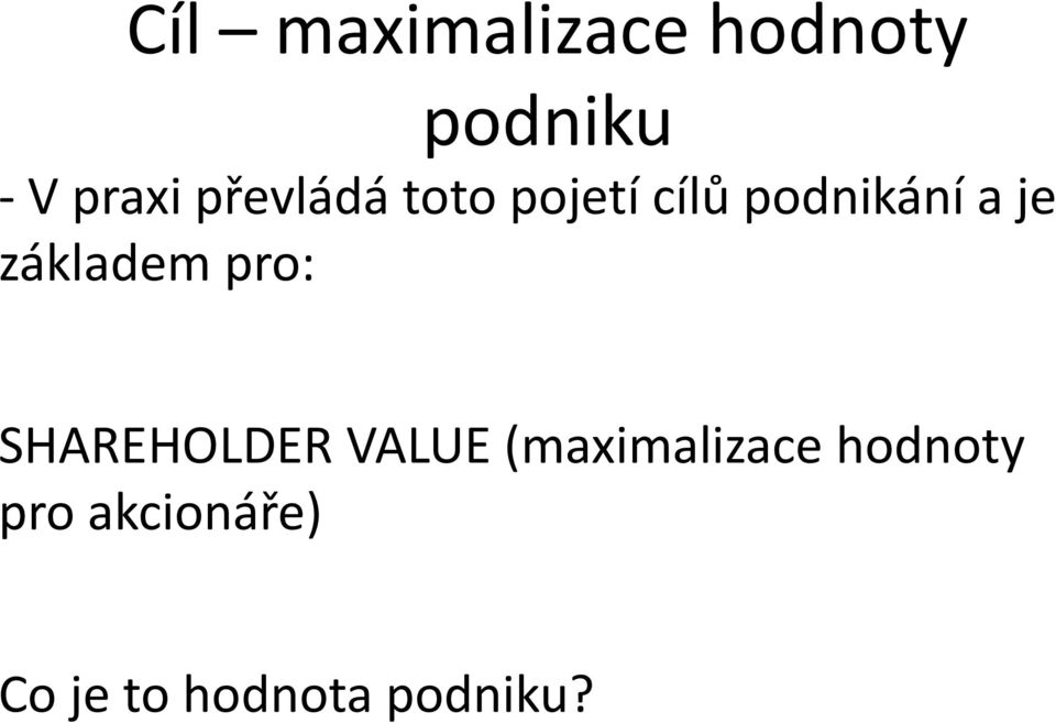 základem pro: SHAREHOLDER VALUE