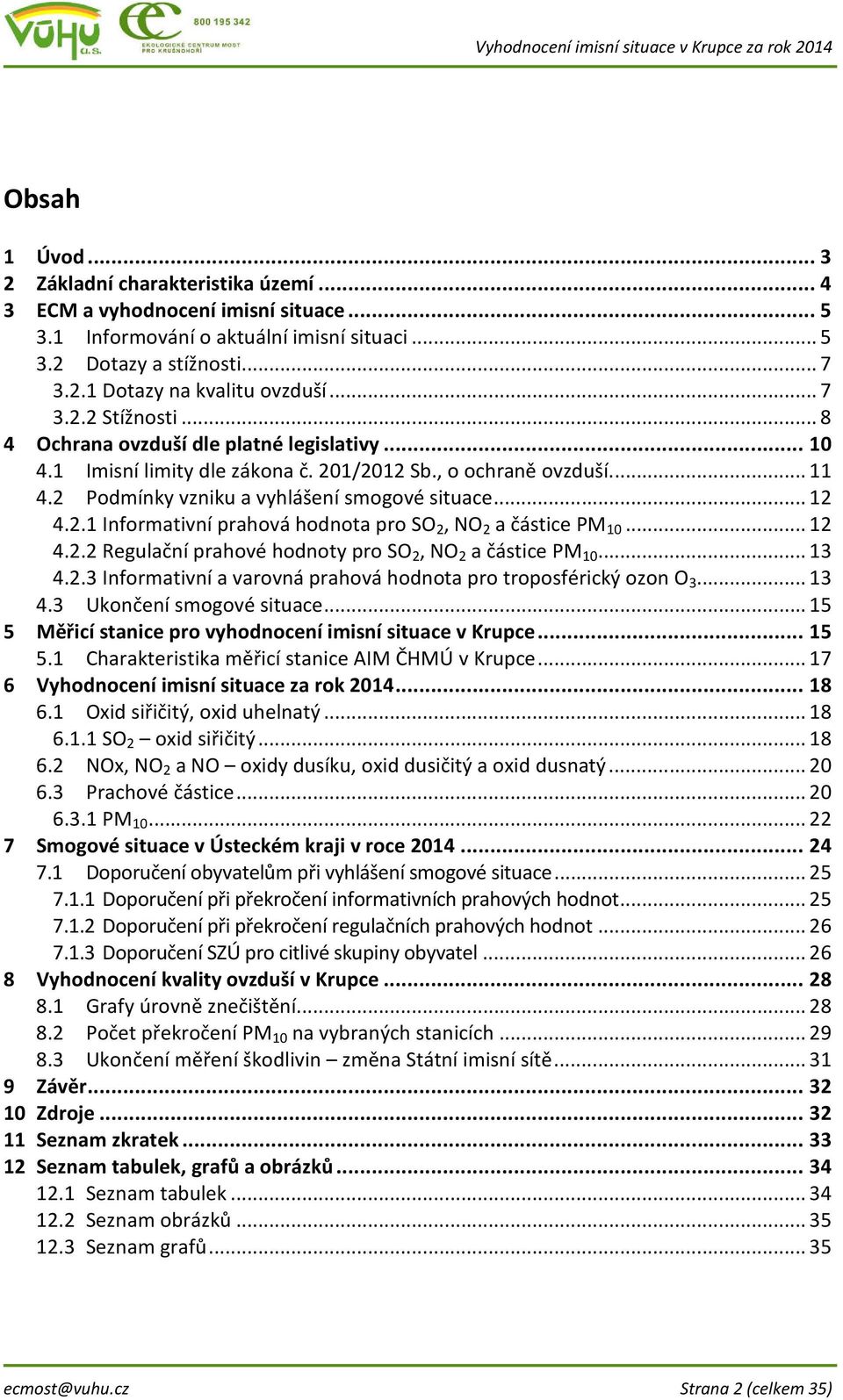 2.1 Informativní prahová hodnota pro SO 2, NO 2 a částice PM 10... 12 4.2.2 Regulační prahové hodnoty pro SO 2, NO 2 a částice PM 10... 13 4.2.3 Informativní a varovná prahová hodnota pro troposférický ozon O 3.