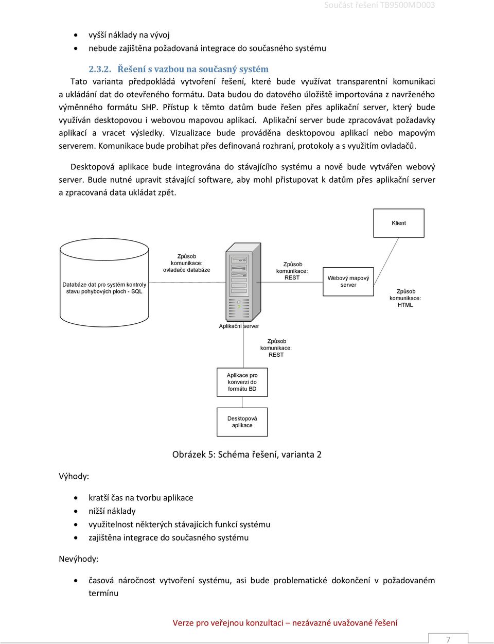 Data budou do datového úložiště importována z navrženého výměnného formátu SHP. Přístup k těmto datům bude řešen přes aplikační server, který bude využíván desktopovou i webovou mapovou aplikací.