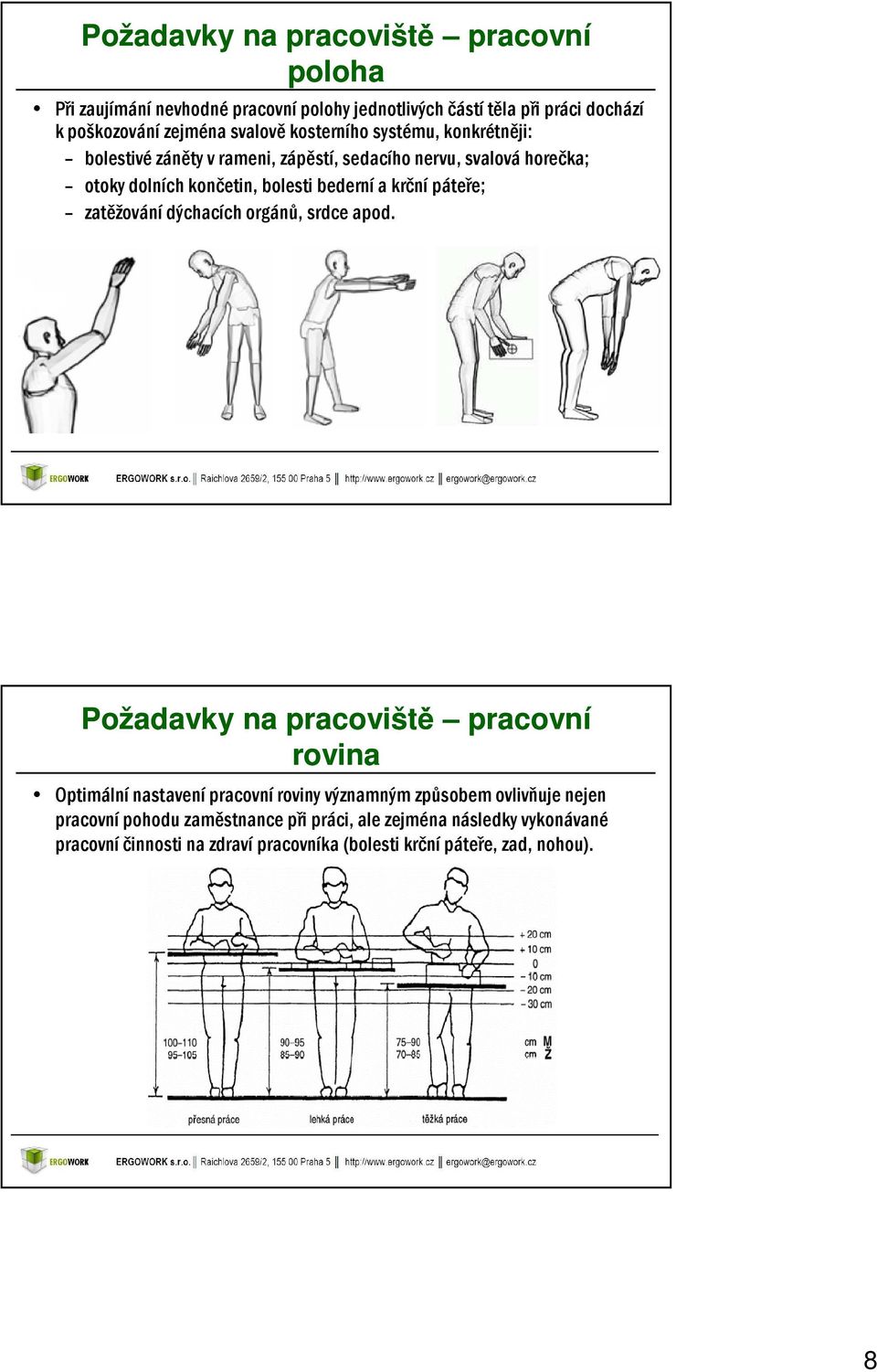 páteře; zatěžování dýchacích orgánů, srdce apod.