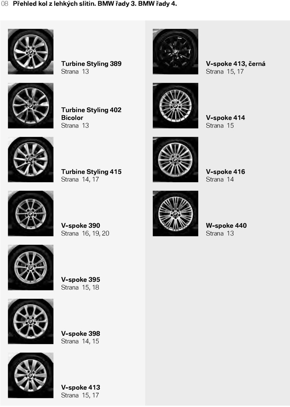 Strana 13 V-spoke 414 Strana 15 Turbine Styling 415 Strana 14, 17 V-spoke 416 Strana 14