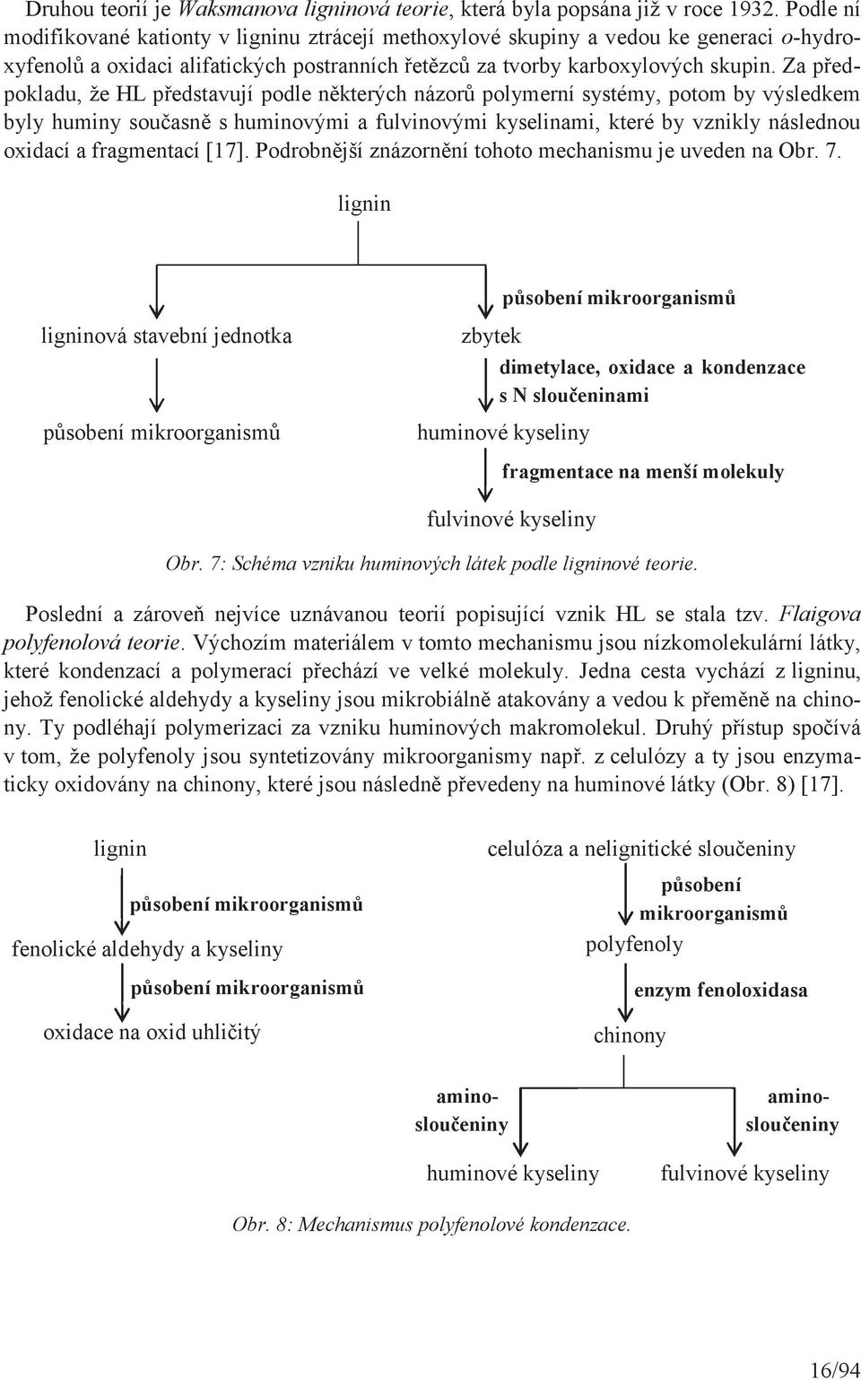 Za předpokladu, že HL představují podle některých názorů polymerní systémy, potom by výsledkem byly huminy současně s huminovými a fulvinovými kyselinami, které by vznikly následnou oxidací a