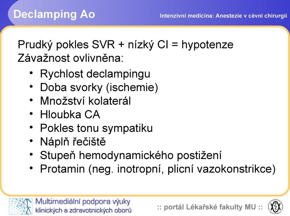 kolaterál Hloubka CA Pokles tonu sympatiku Náplň řečiště Stupeň