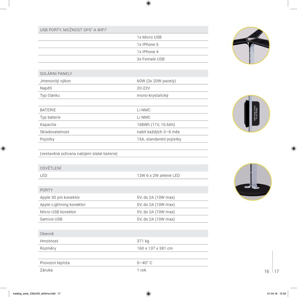 6Ah) nabít každých 3 6 měs 15A, standardní pojistky (vestavěná ochrana nabíjení slabé baterie) Osvětlení LED 12W 6 x 2W zelené LED Porty Apple 30 pin konektor Apple Lightning